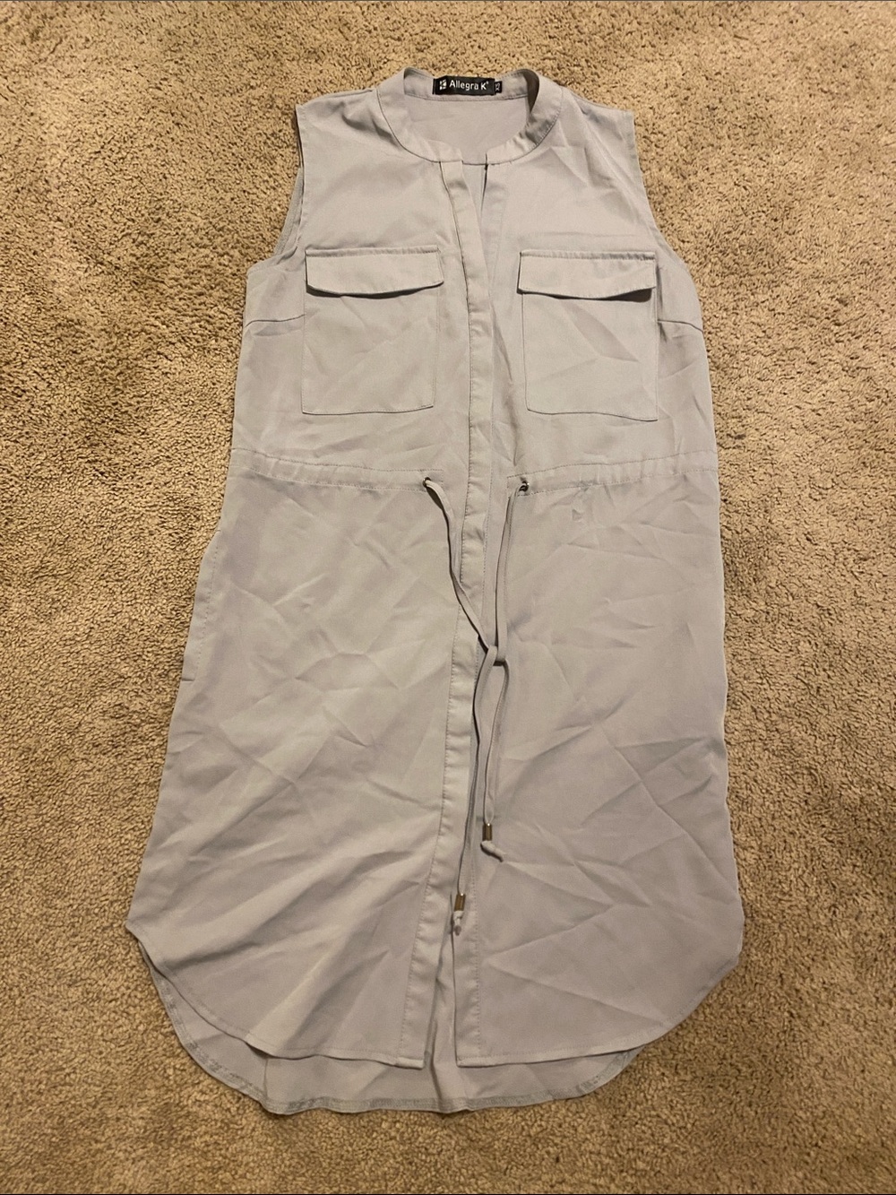 Allegra K Light Gray Sleeveless Shirt Dress with Drawstring